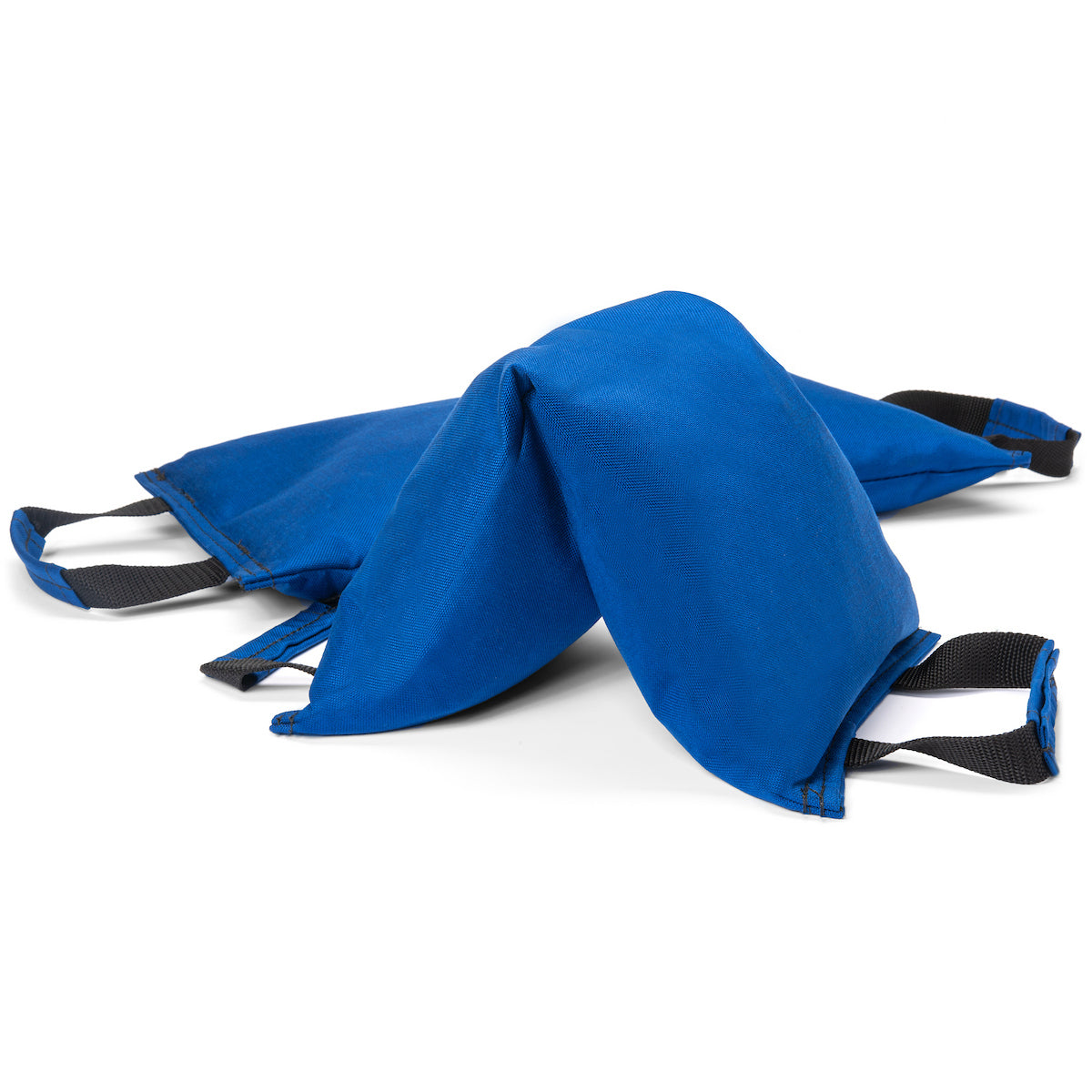 Blue dual handled sandbags on a white background