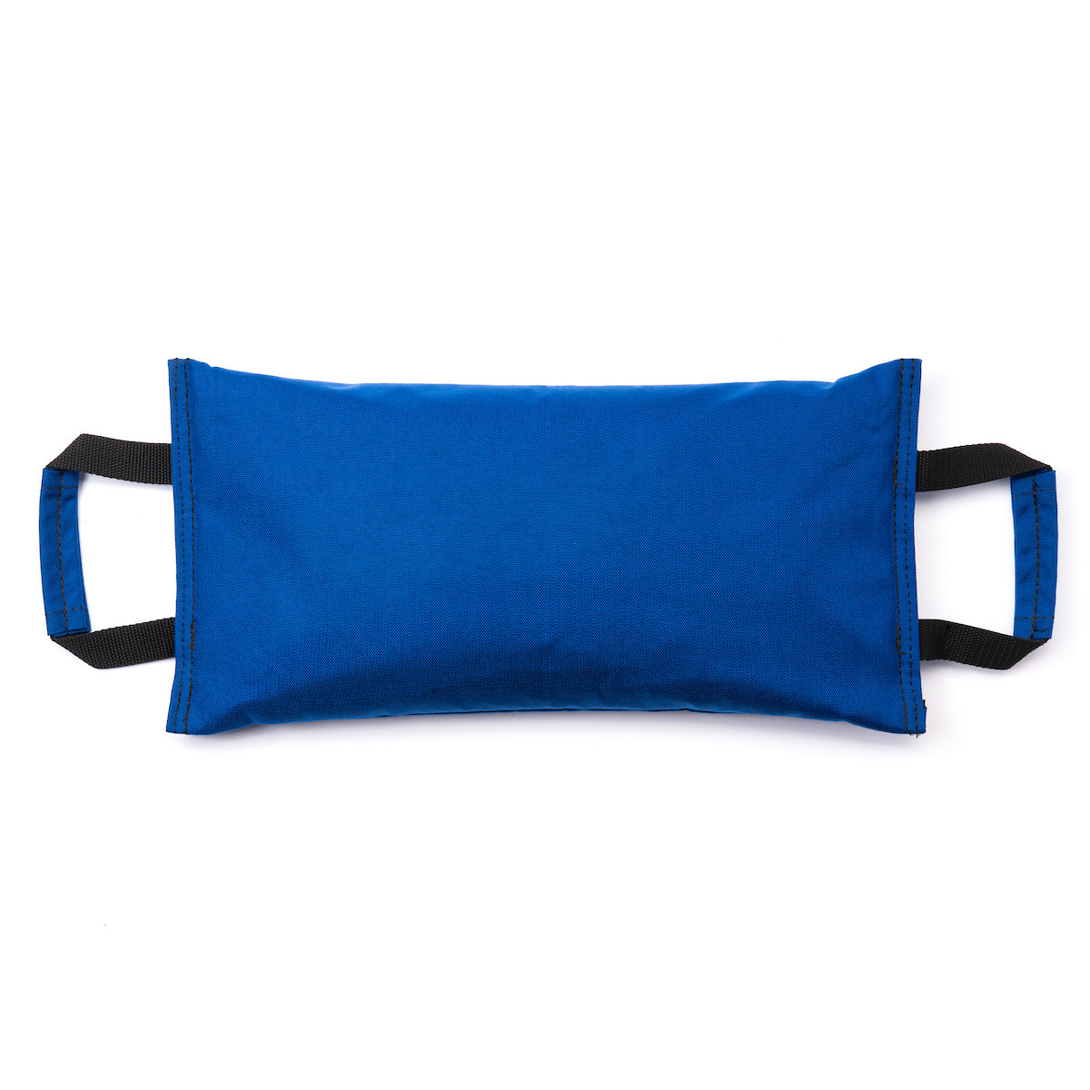 Blue sandbag with black straps on a white background
