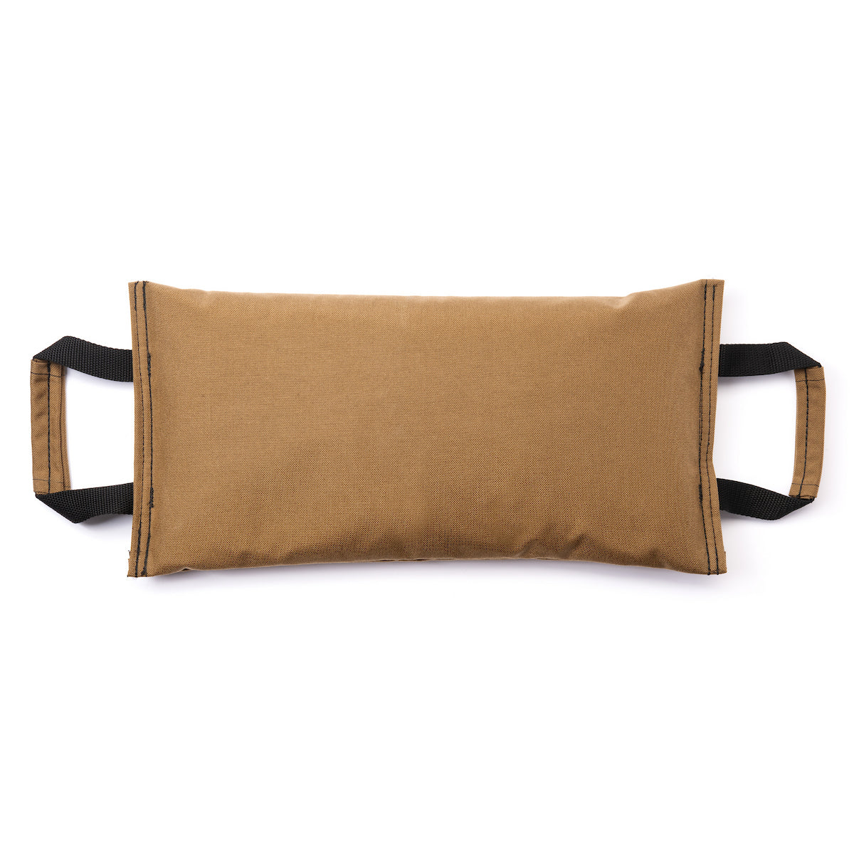 Tan dual handled sandbag on a white background