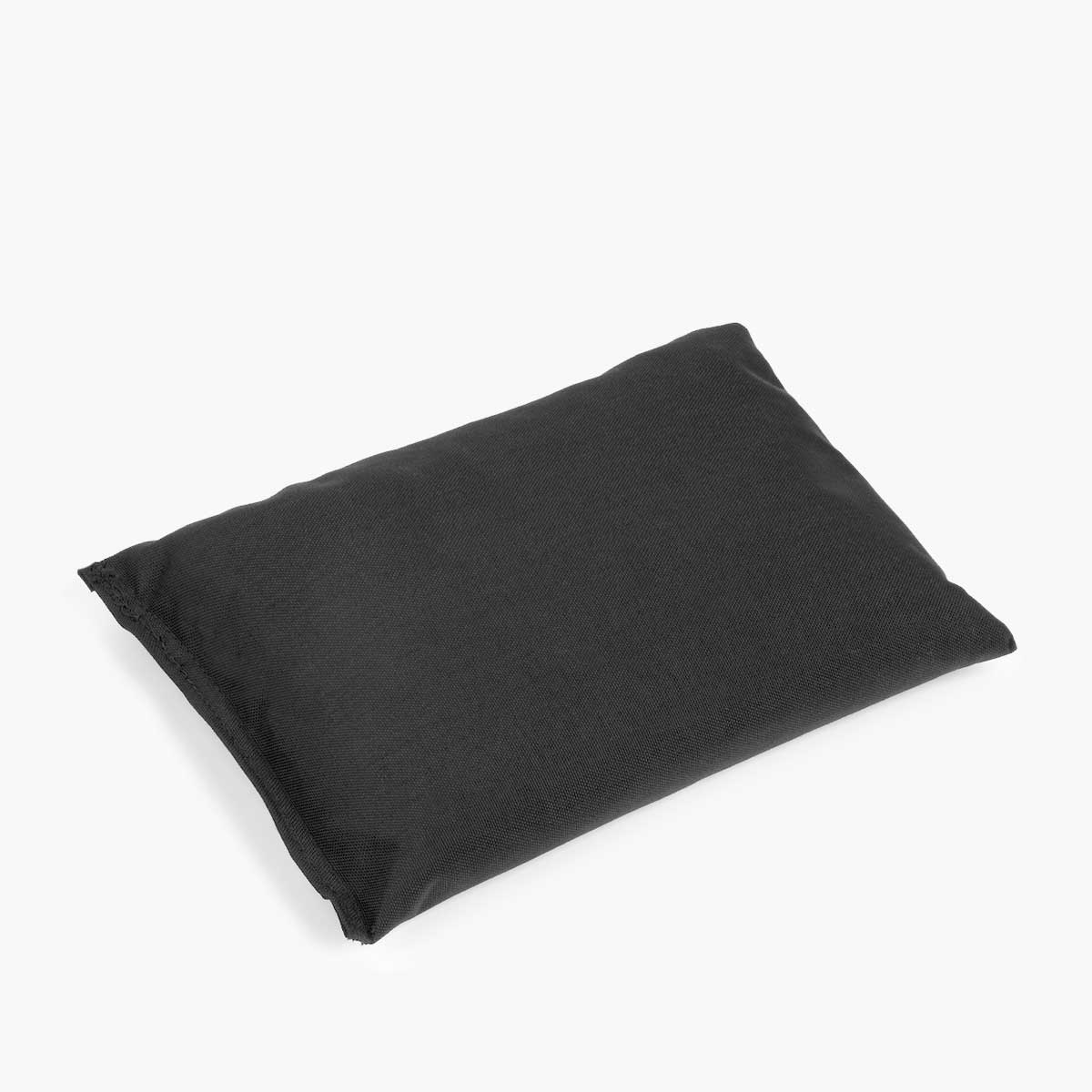 Black rectangular ballast sandbag made from heavy cordura fabric on a white background