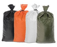 Cactus sandbag group of 4 colors green white orange and black standing in a line on a white background low resolution