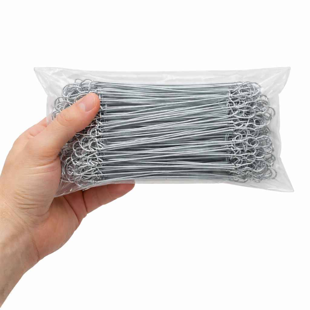 Steel Sandbag Ties – 6" Double Loop, Galvanized, 16 Gauge with Tie Tool