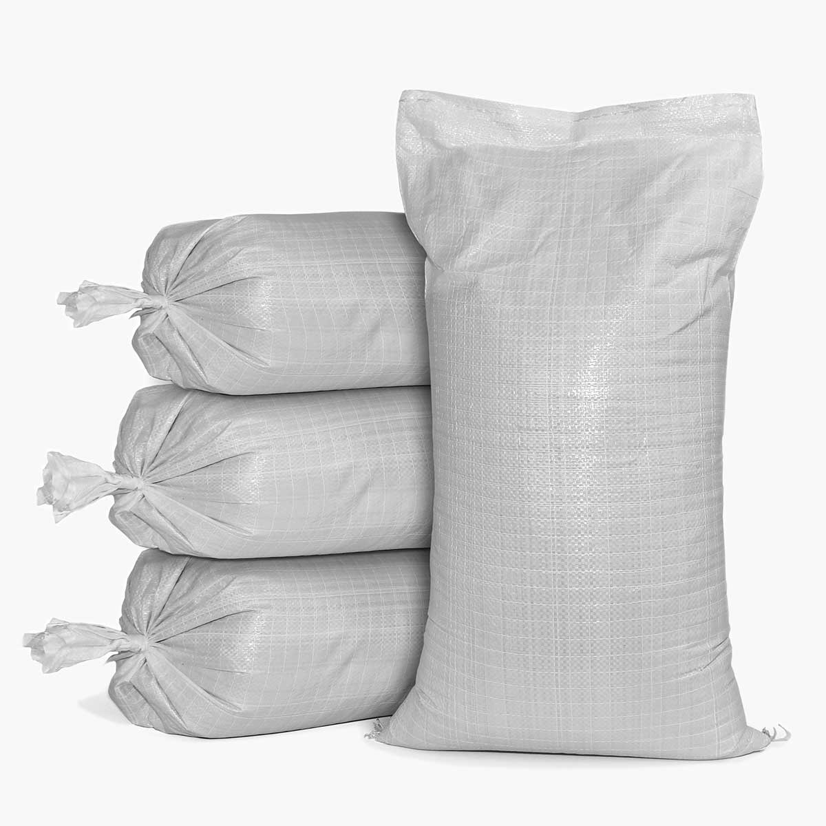 Economy Sandbags – 100 Pack with 2,000 UVI, Hemmed Top, White Woven Polypropylene