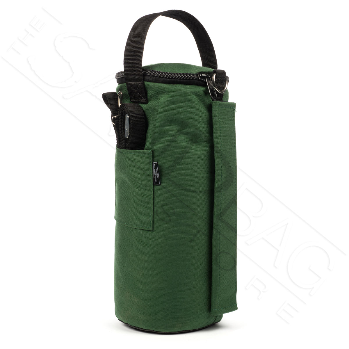 Photo of a single green canopy sandbag weight on white background.
