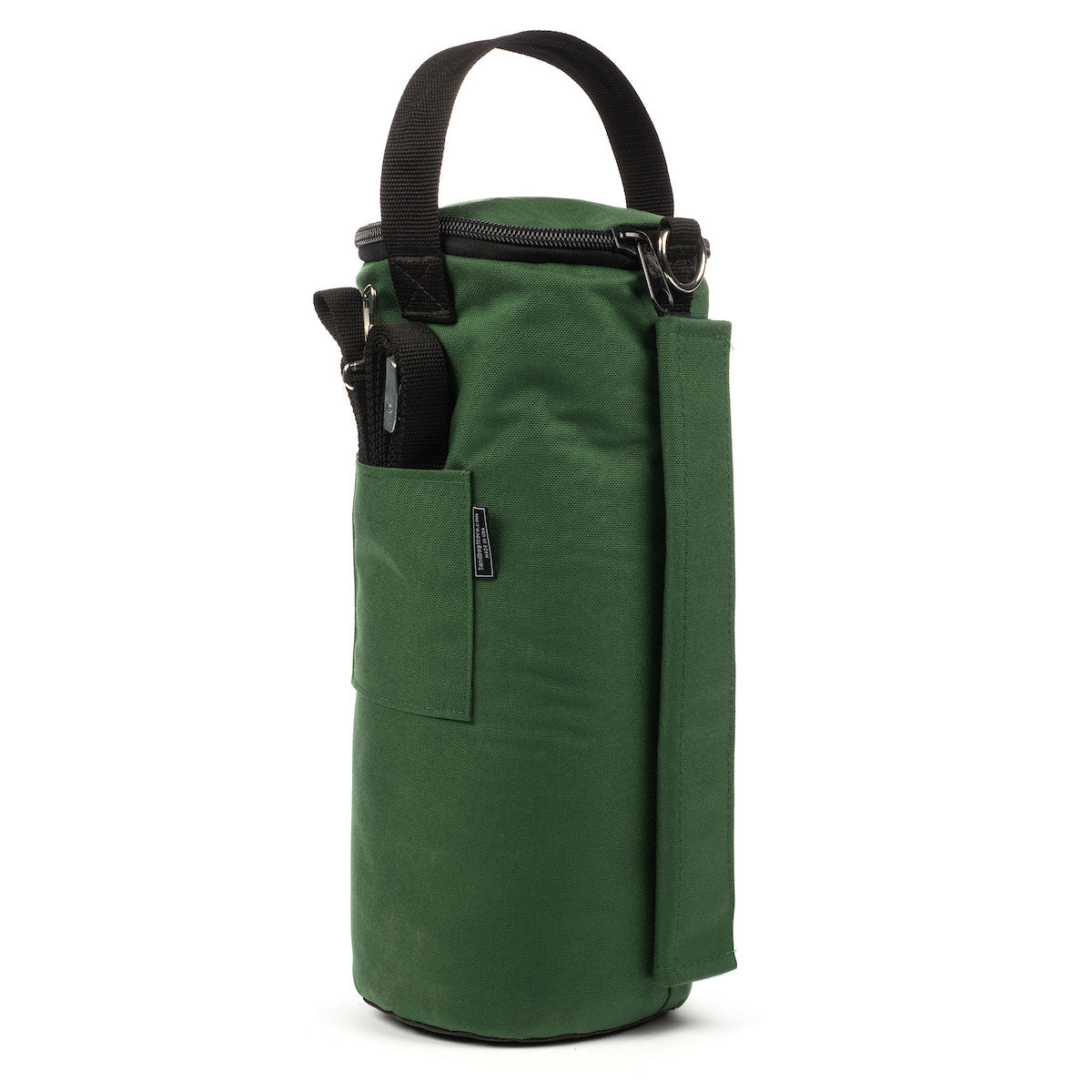 Photo of a single green canopy sandbag weight on white background.