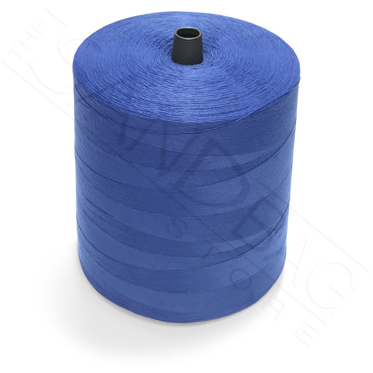 Spool of blue thread for closing sandbags on a white background