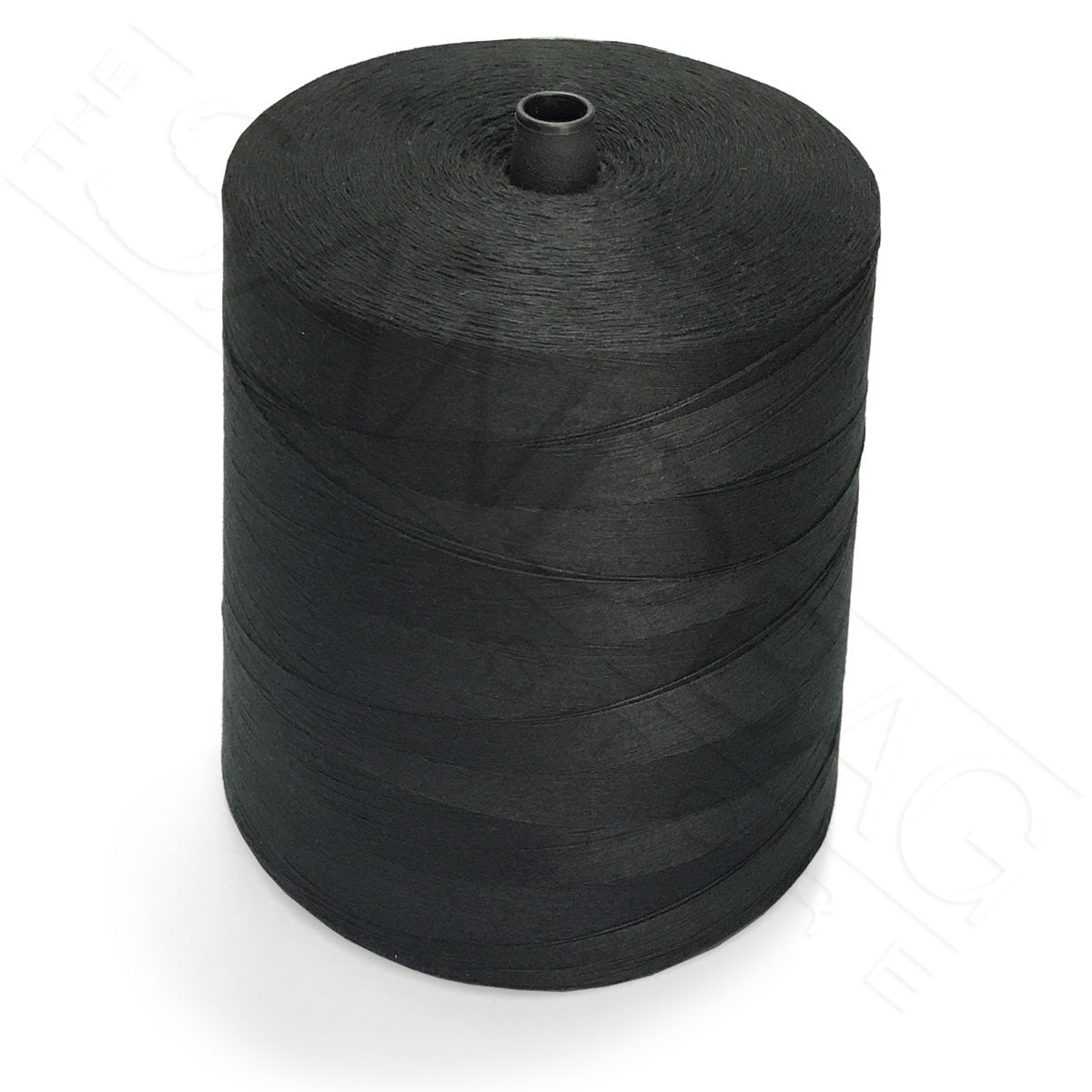 Spool of black thread for closing sandbags on a whtie background