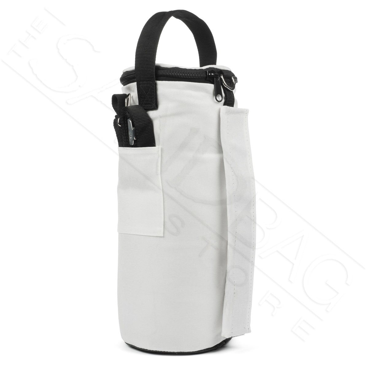 Photo of a single white canopy sandbag weight on white background.