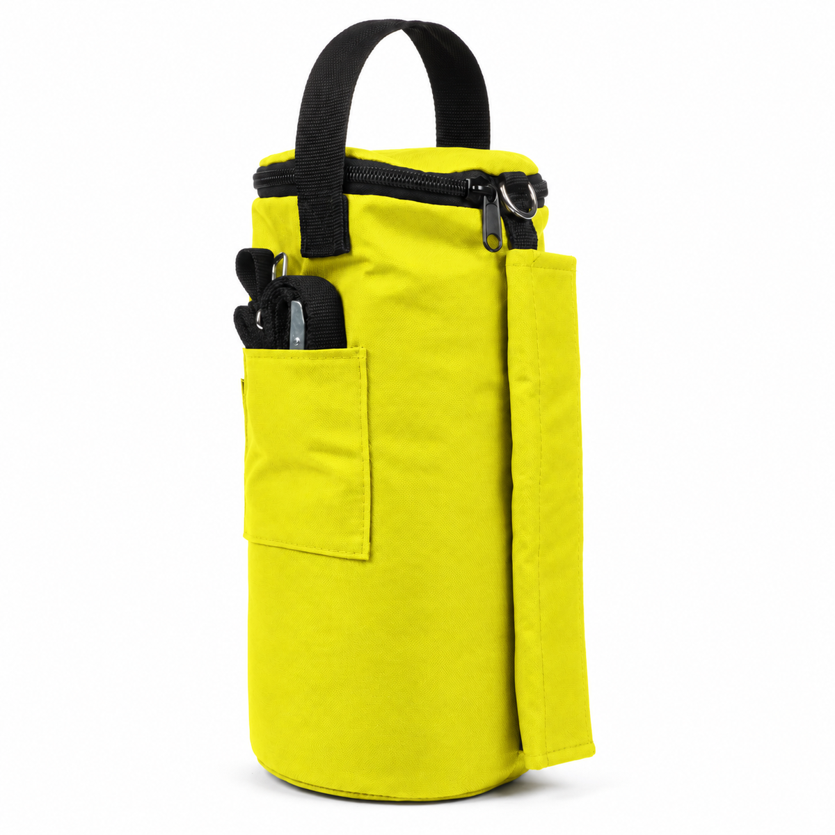 Photo of a single yellow canopy sandbag weight on white background.