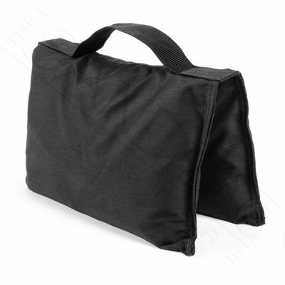 Black saddle sandbag with webbing handle on white background small