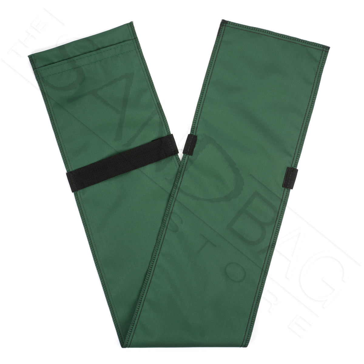 green tube sandbag folded in half with black handles on a white background