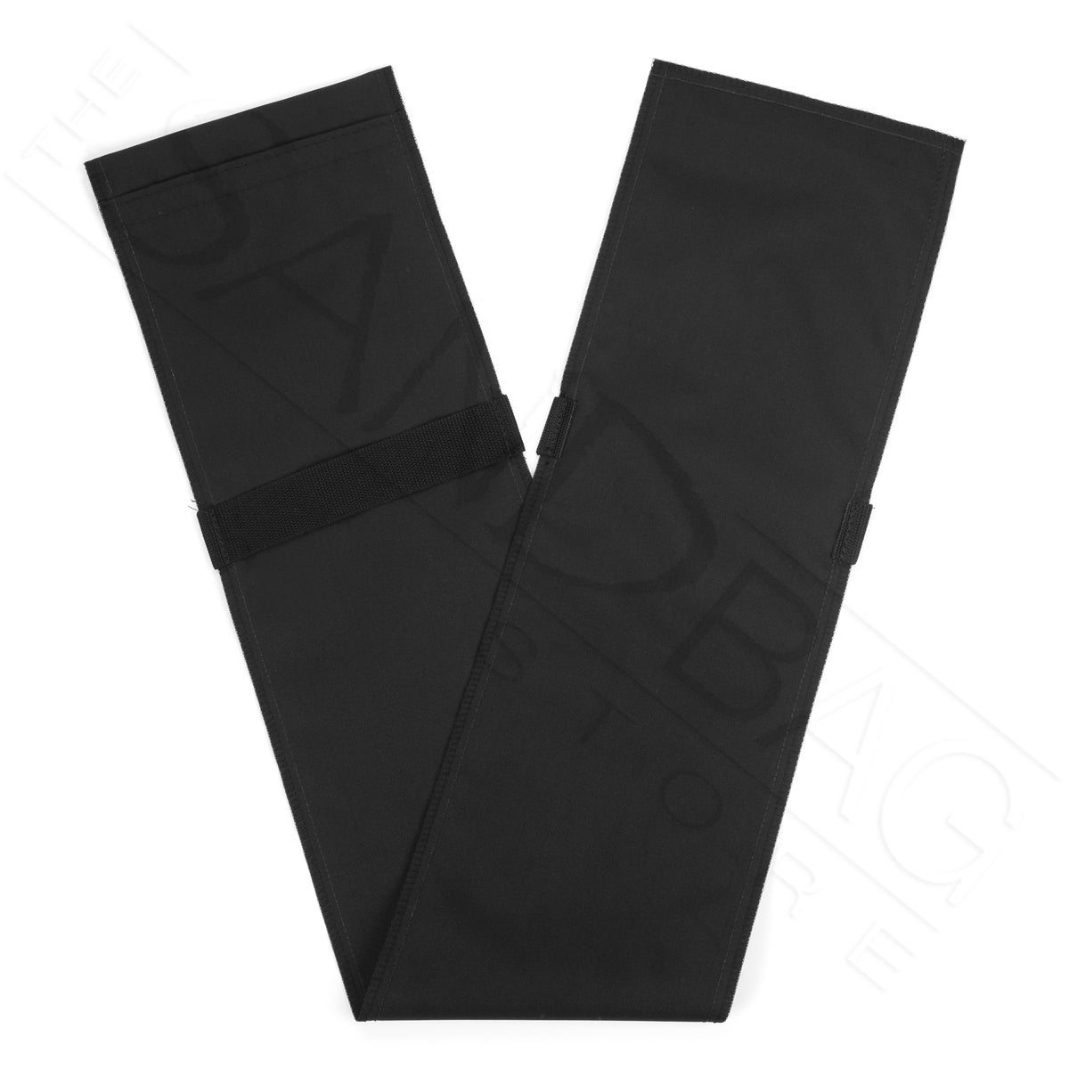 Black tube sandbag folded in half with sandbag store watermarking on white background