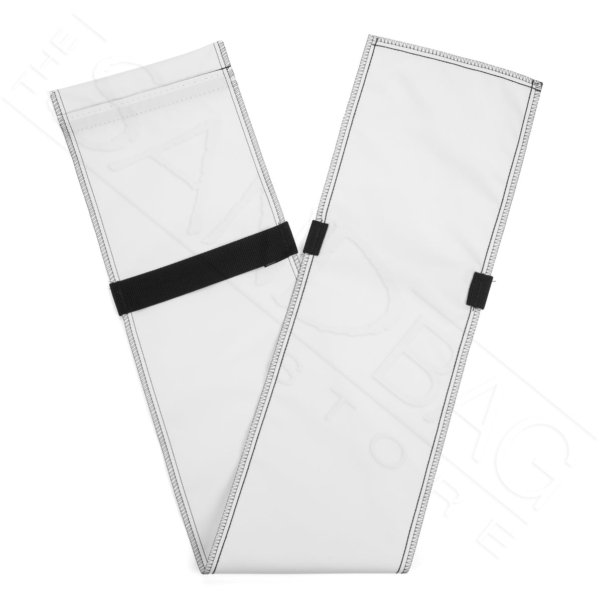 white tube sandbag folded in half with black handles on a white background